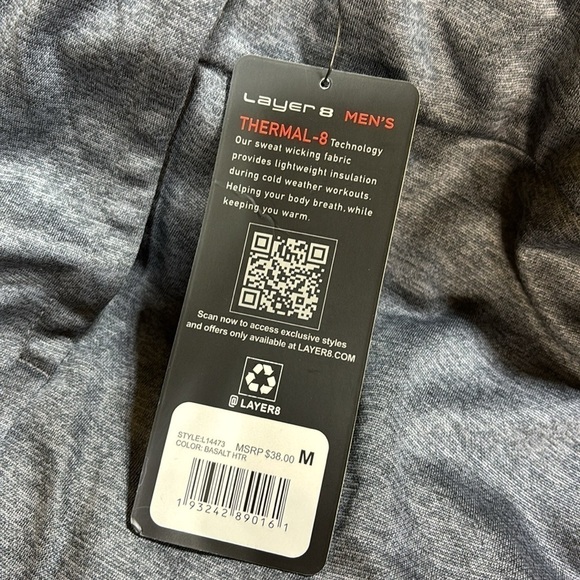 Layer Thermal 8 sweat wicking light cold weather heather grey and blk joggers - Picture 5 of 11